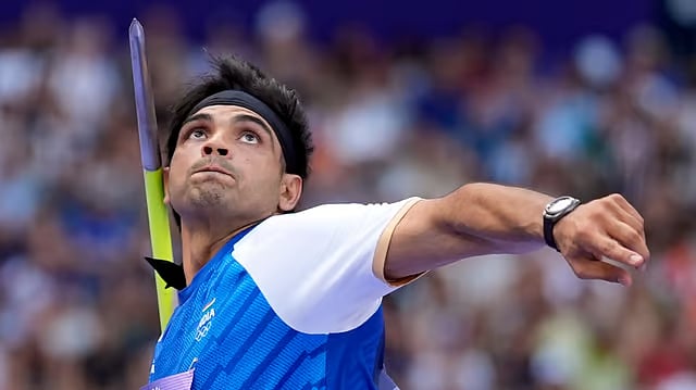 AP : India's Neeraj Chopra competes during the men's javelin throw qualification at the Paris Olympics.